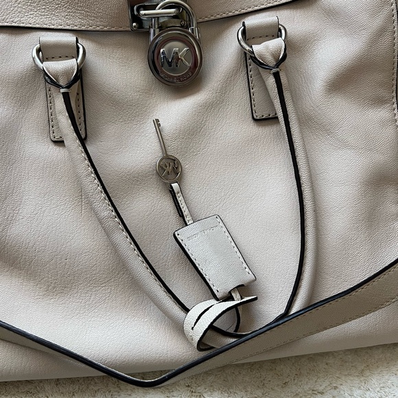 Michael Kors Beige Shoulder Bag with Silver Accents